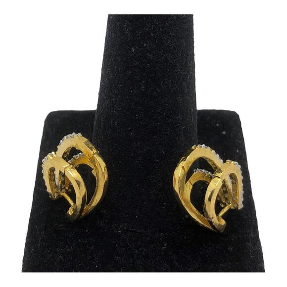 Gold Tone Metal Multiple Rhinestones Multi Loop Glamorous Vintage Post Earrings - Picture 4 of 4